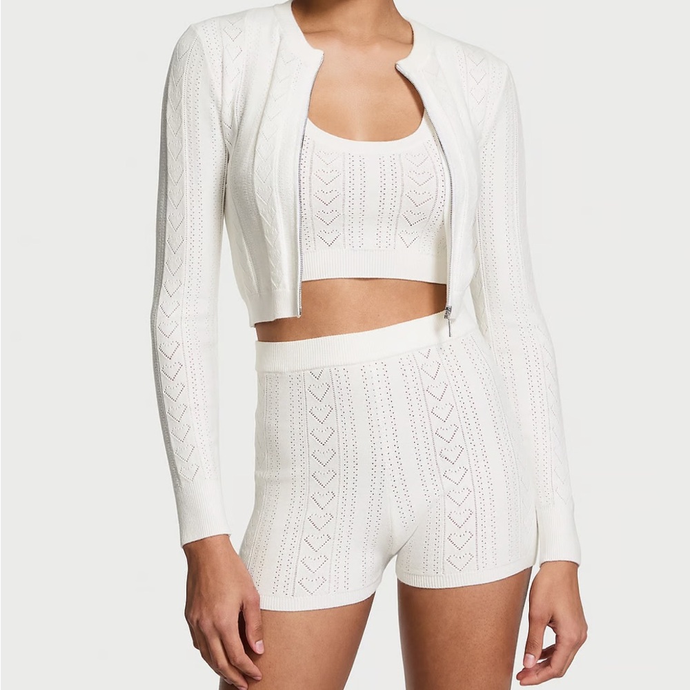 Luxe Heart Pointelle Zip Cardigan